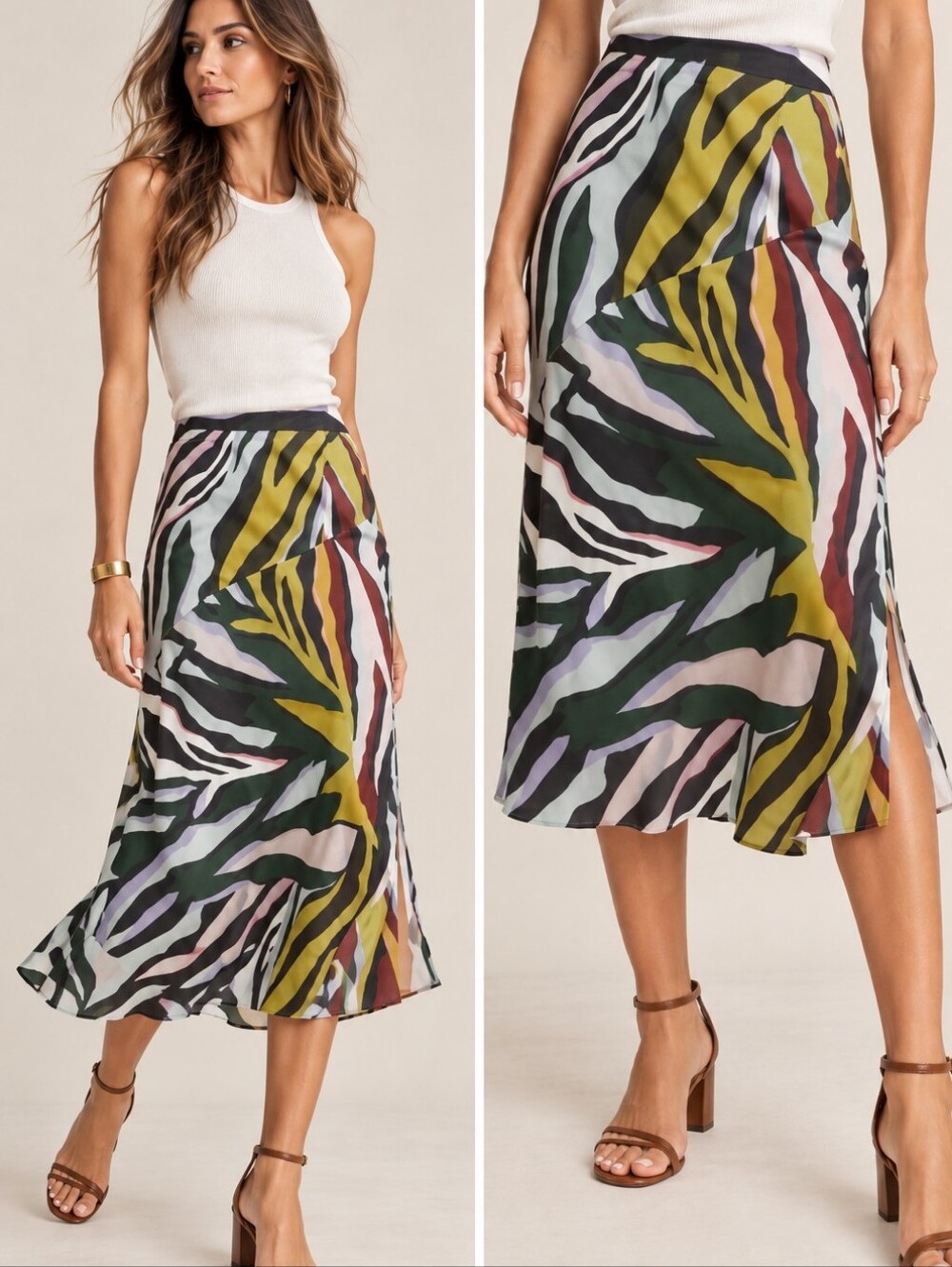 CORY LYNN CALTER x Anthropologie Abstract Zebra Print High Slit Midi Skirt M